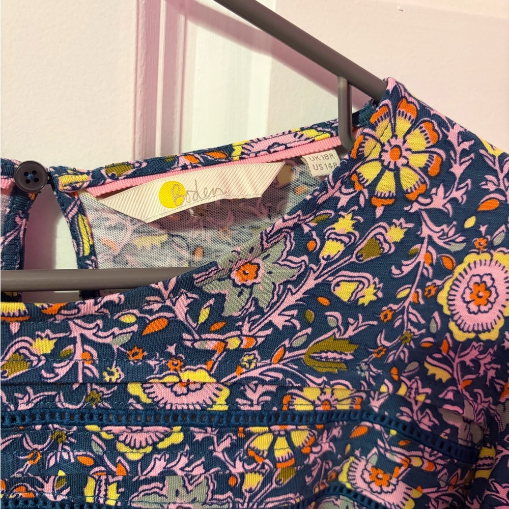 Boden Navy Floral Midi Dress with Pink & Yellow Accents - Picture 3 of 8